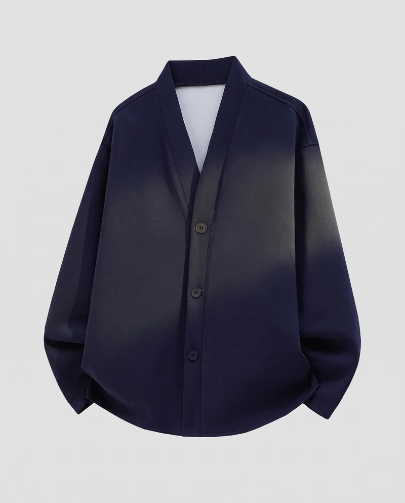 Unisex Oversize-Cardigan aus French-Terry mit V-Ausschnitt und durchgehender Knopfleiste