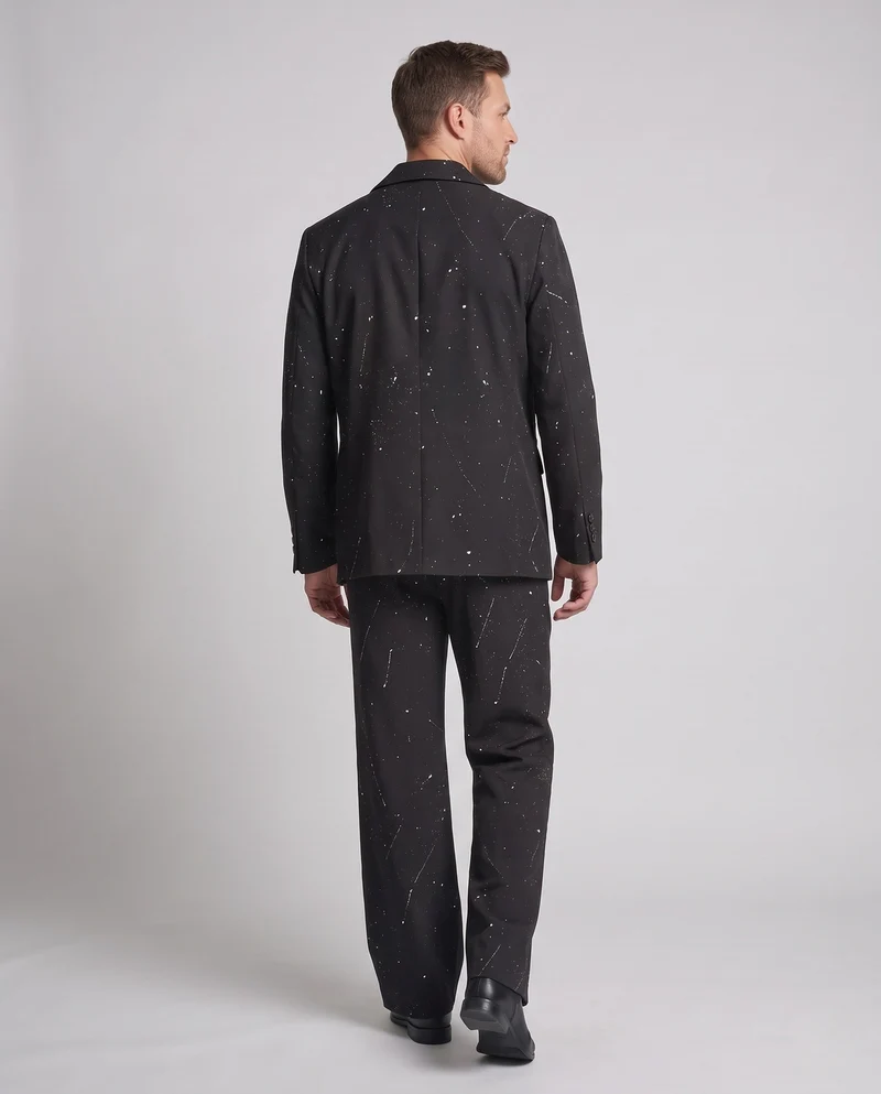 Unisex Oversize-Blazer und Wide-Leg-Anzugset mit Farbklecks-Print & Ketten-Detail