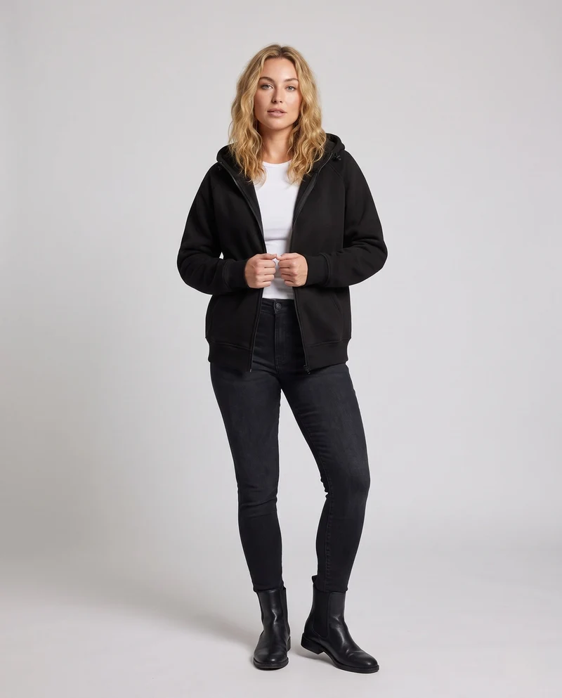 Unisex Oversize-Fleece-Zipjacke im Minimalstil mit Kapuze und Kängurutaschen