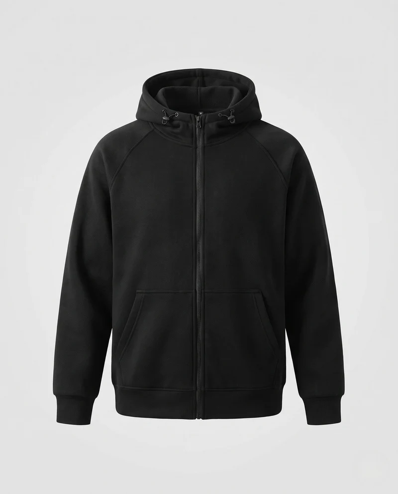 Unisex Oversize-Fleece-Zipjacke im Minimalstil mit Kapuze und Kängurutaschen