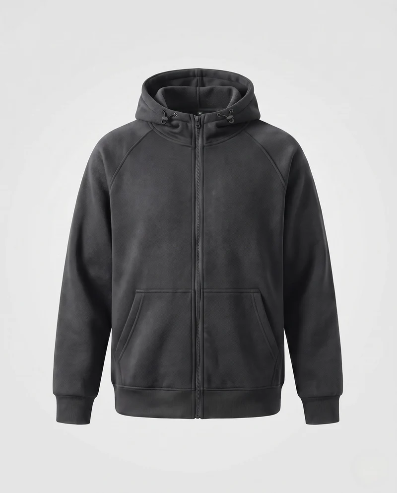 Unisex Oversize-Fleece-Zipjacke im Minimalstil mit Kapuze und Kängurutaschen