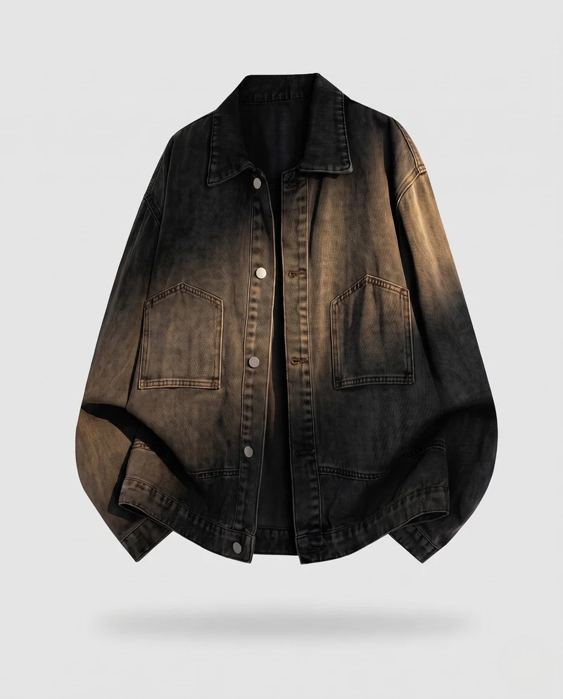 [Unisex] Oversize Denim-Überhemdjacke mit Vintage-Waschung und aufgesetzten Taschen