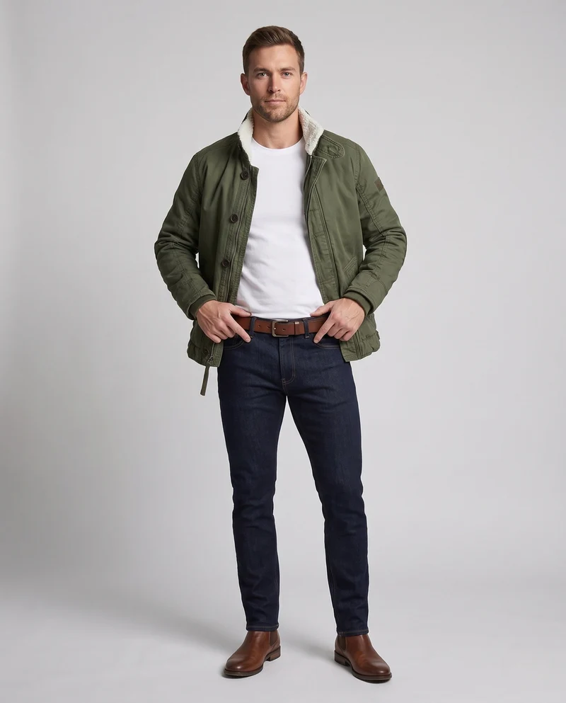Herrenfeldjacke im Camouflage-Look mit Teddy-Futter und Stehkragen Nord Taschen