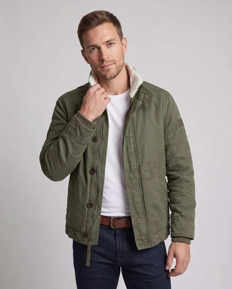 Herrenfeldjacke im Camouflage-Look mit Teddy-Futter und Stehkragen Nord Taschen