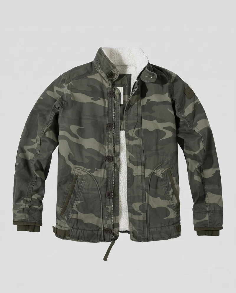 Herrenfeldjacke im Camouflage-Look mit Teddy-Futter und Stehkragen Nord Taschen