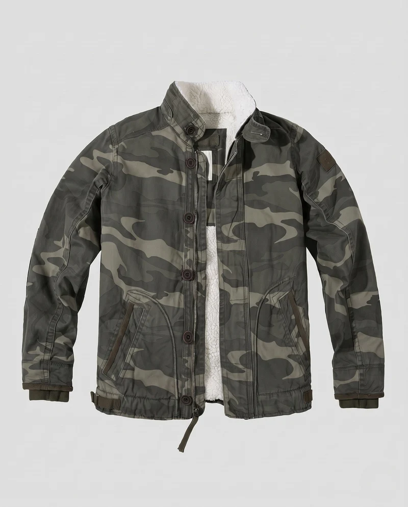 Herrenfeldjacke im Camouflage-Look mit Teddy-Futter und Stehkragen Nord Taschen