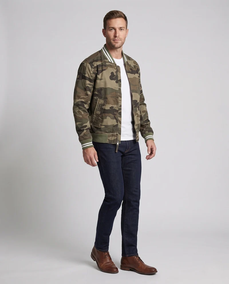 Herren Harrington-Jacke aus Baumwolltwill mit sportlichem Rippkragen Nord Taschen