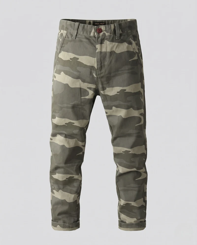 Herren Chino-Hosen im Camouflage-Design, maßgeschneidert und tapered mit aufgerolltem Saum Nord Taschen