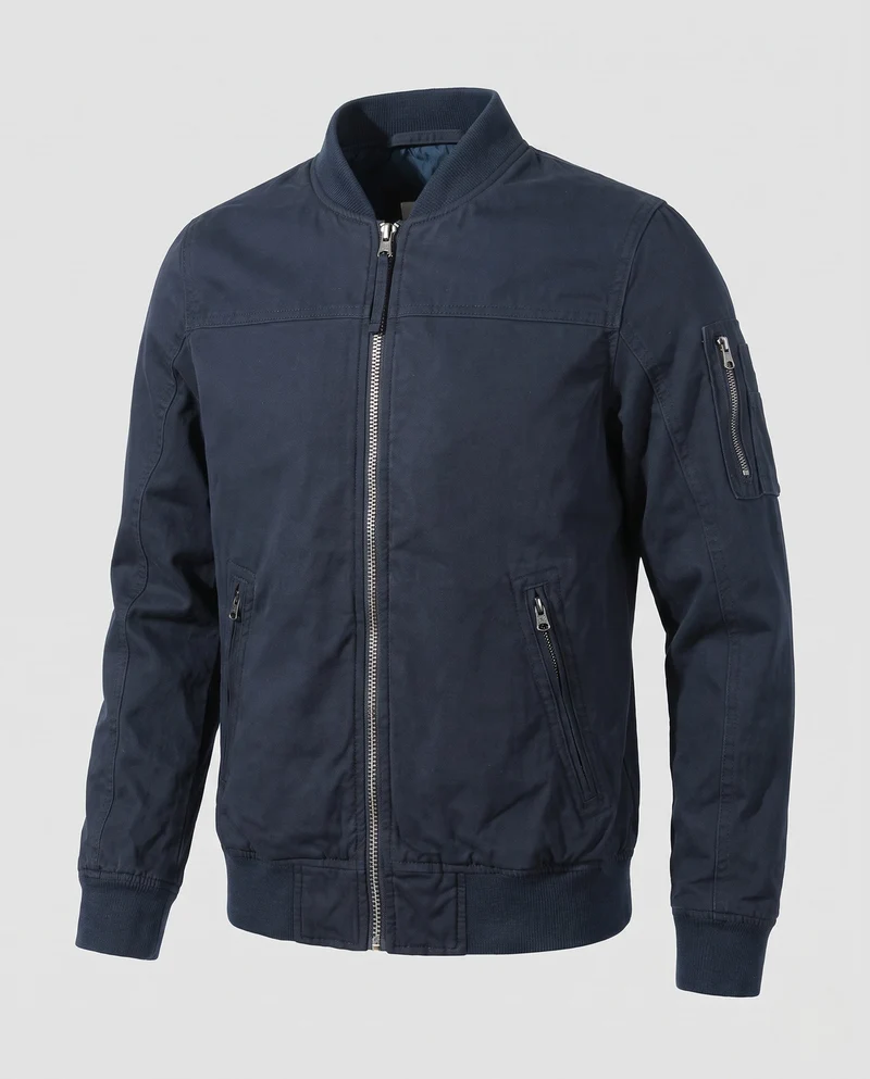 Herren Bomberjacke aus strapazierfähigem Twill mit Armtasche und geripptem Kragen Nord Taschen