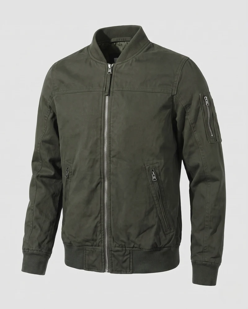 Herren Bomberjacke aus strapazierfähigem Twill mit Armtasche und geripptem Kragen Nord Taschen
