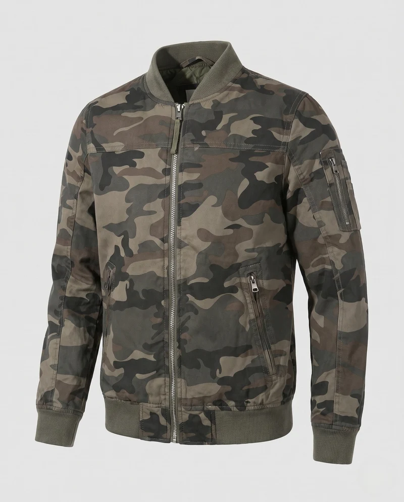 Herren Bomberjacke aus strapazierfähigem Twill mit Armtasche und geripptem Kragen Nord Taschen