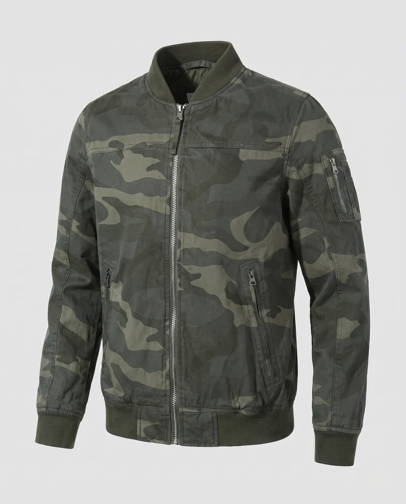 Herren Bomberjacke aus strapazierfähigem Twill mit Armtasche und geripptem Kragen Nord Taschen