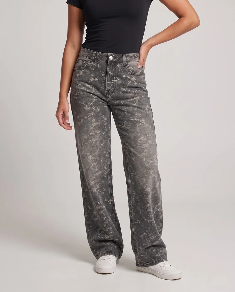 Damen Weite Jeans mit Floralprint Nord Taschen
