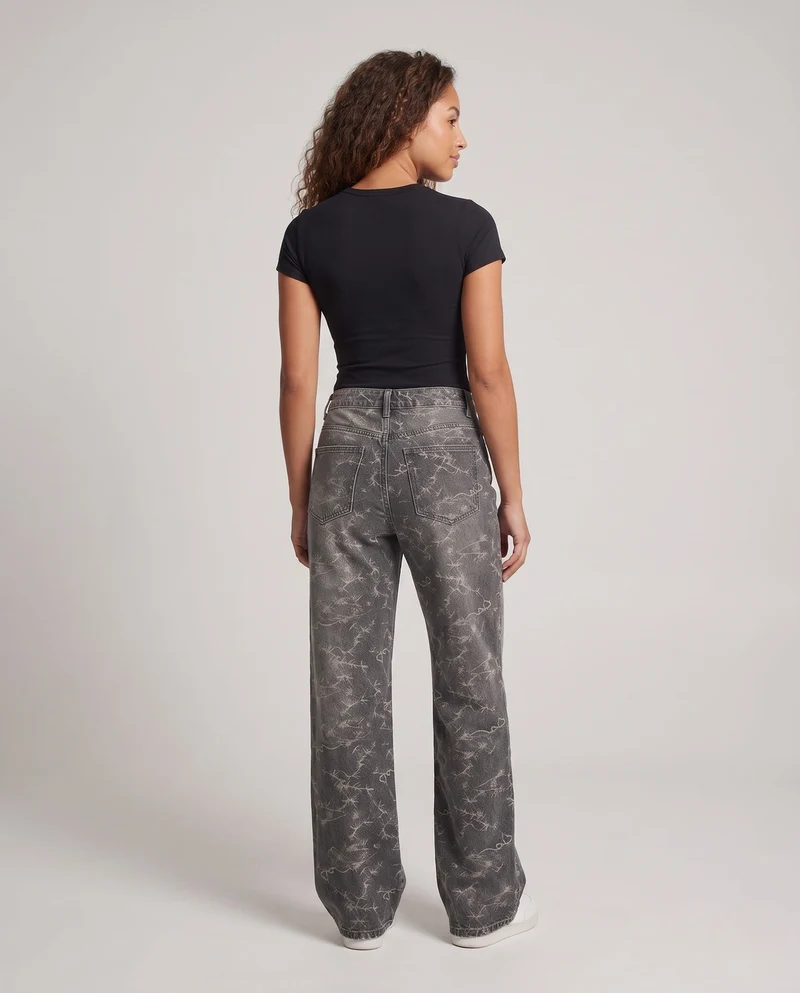 Damen Weite Jeans mit Floralprint Nord Taschen