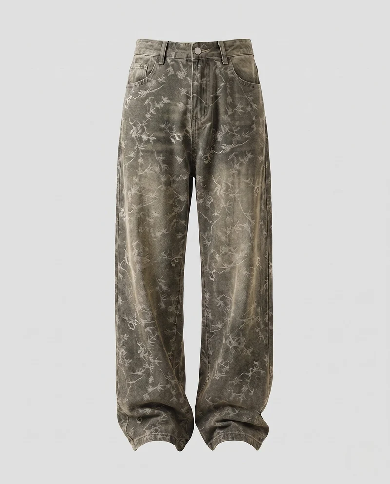 Damen Weite Jeans mit Floralprint Nord Taschen