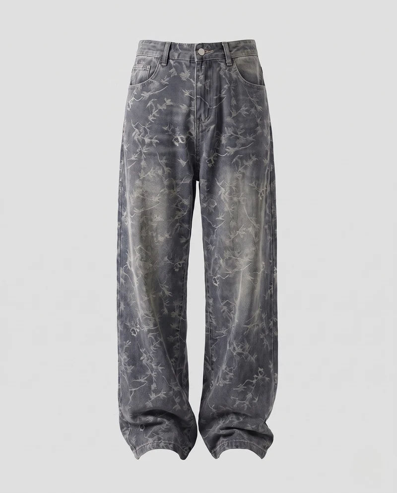 Damen Weite Jeans mit Floralprint Nord Taschen