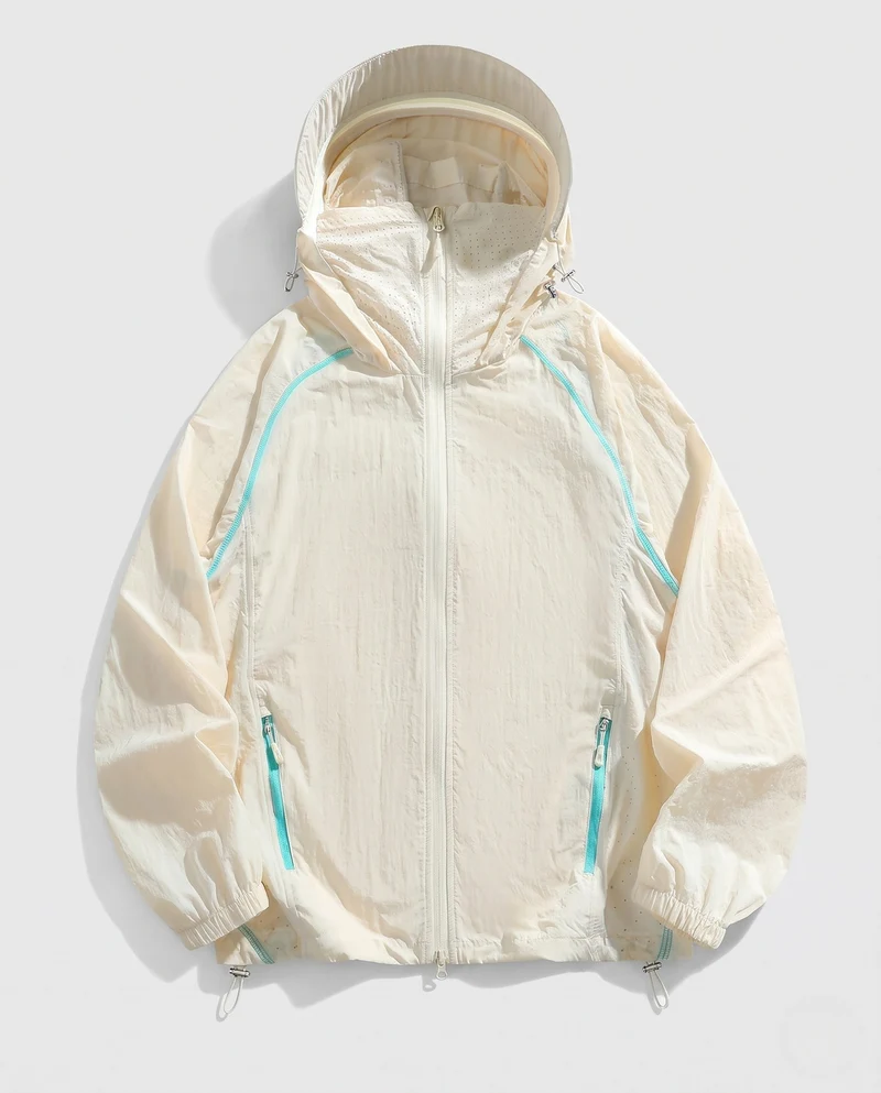Leichte Herren-Hooded Windbreaker aus Tech Ripstop mit Kontrastpaspelierung, Kordelzug & Reißverschluss-Taschen Nord Taschen