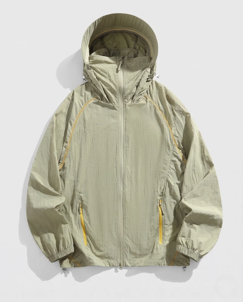 Leichte Herren-Hooded Windbreaker aus Tech Ripstop mit Kontrastpaspelierung, Kordelzug & Reißverschluss-Taschen Nord Taschen