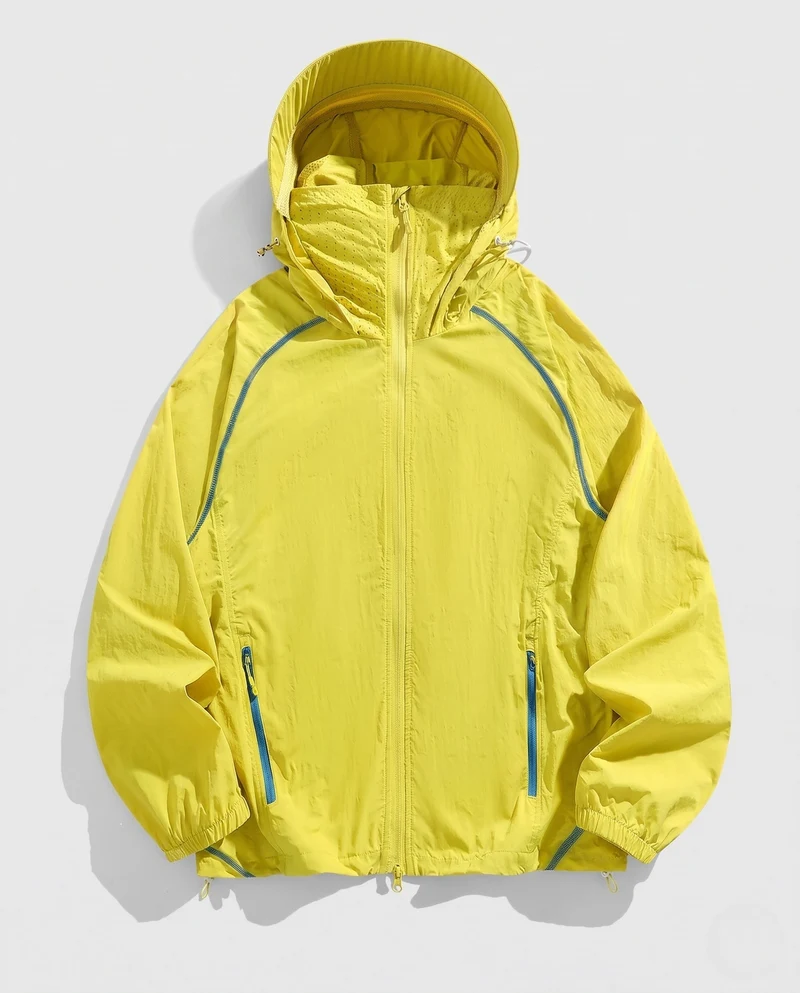 Leichte Herren-Hooded Windbreaker aus Tech Ripstop mit Kontrastpaspelierung, Kordelzug & Reißverschluss-Taschen Nord Taschen
