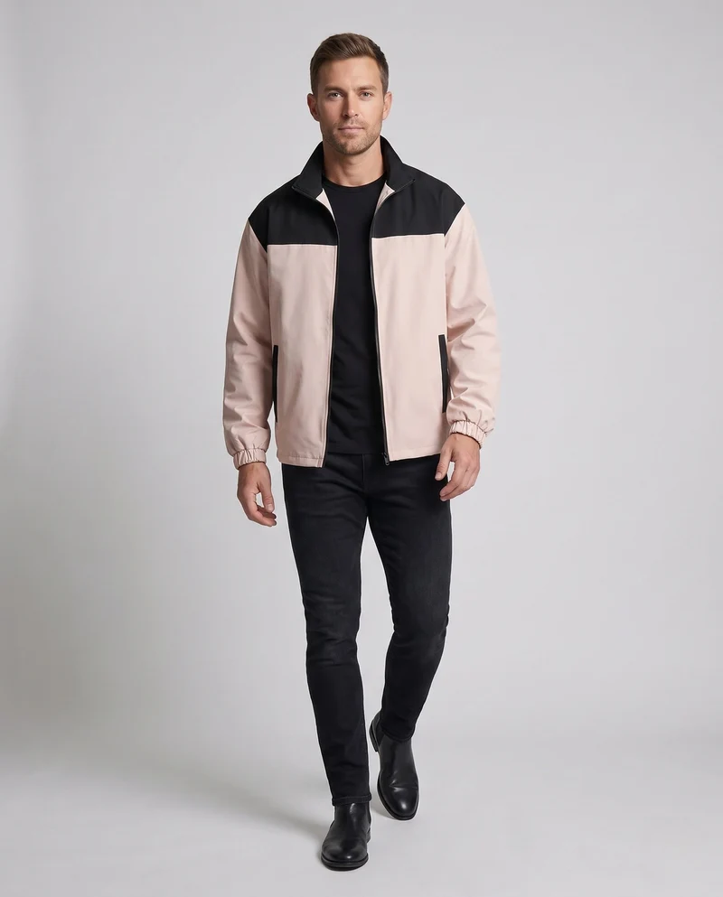 Leichte wasserabweisende Windjacke für Herren mit Farbblock-Einsätzen, Stehkragen und Kordelzugsaum Nord Taschen