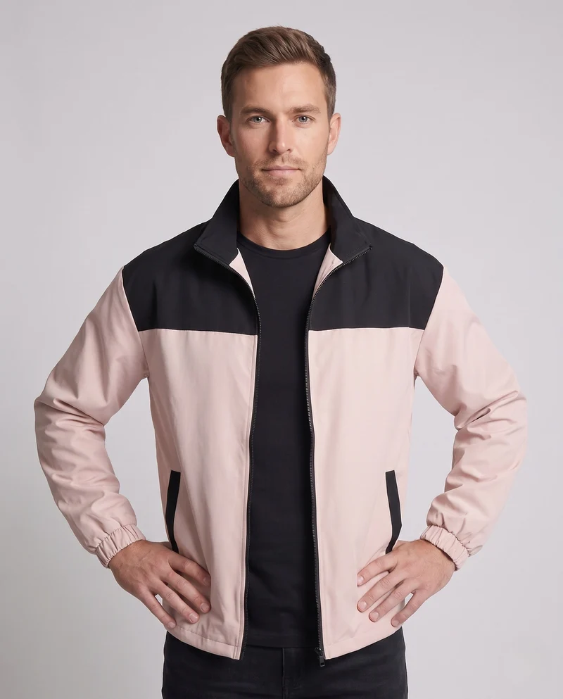 Leichte wasserabweisende Windjacke für Herren mit Farbblock-Einsätzen, Stehkragen und Kordelzugsaum Nord Taschen