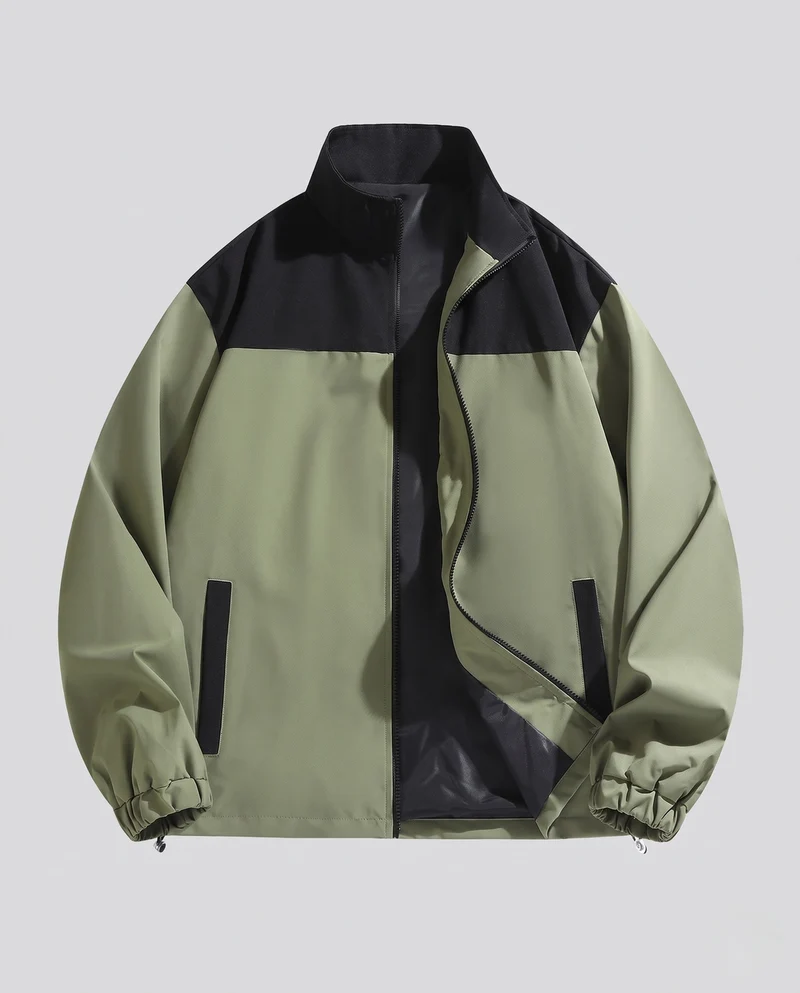 Leichte wasserabweisende Windjacke für Herren mit Farbblock-Einsätzen, Stehkragen und Kordelzugsaum Nord Taschen