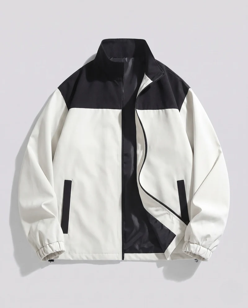 Leichte wasserabweisende Windjacke für Herren mit Farbblock-Einsätzen, Stehkragen und Kordelzugsaum Nord Taschen