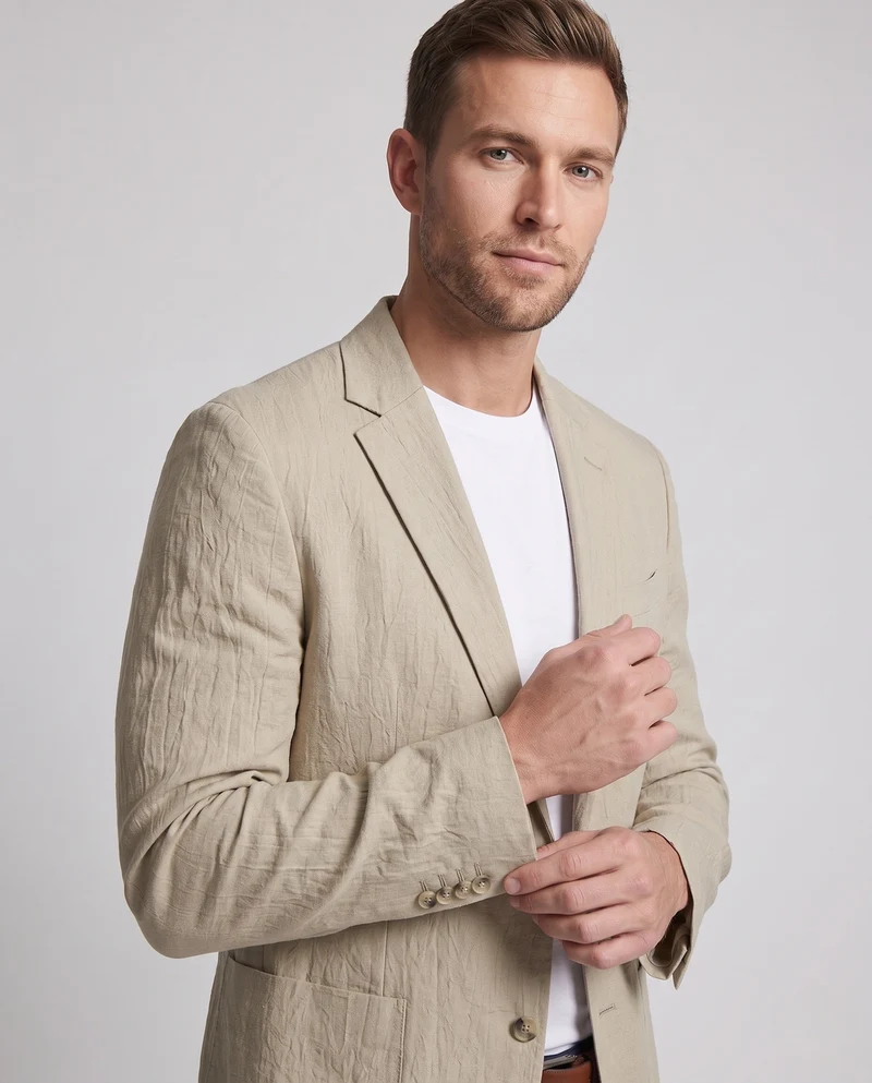 Männer Leichtgewicht Atmungsaktives Leinen-Mischgewebe Blazer mit Schmalen Revers Nord Taschen