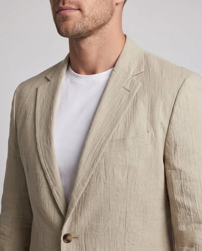 Männer Leichtgewicht Atmungsaktives Leinen-Mischgewebe Blazer mit Schmalen Revers Nord Taschen