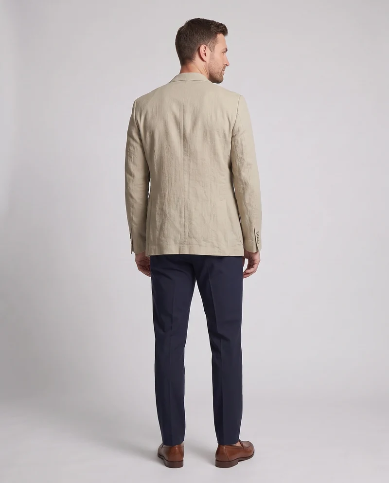 Männer Leichtgewicht Atmungsaktives Leinen-Mischgewebe Blazer mit Schmalen Revers Nord Taschen