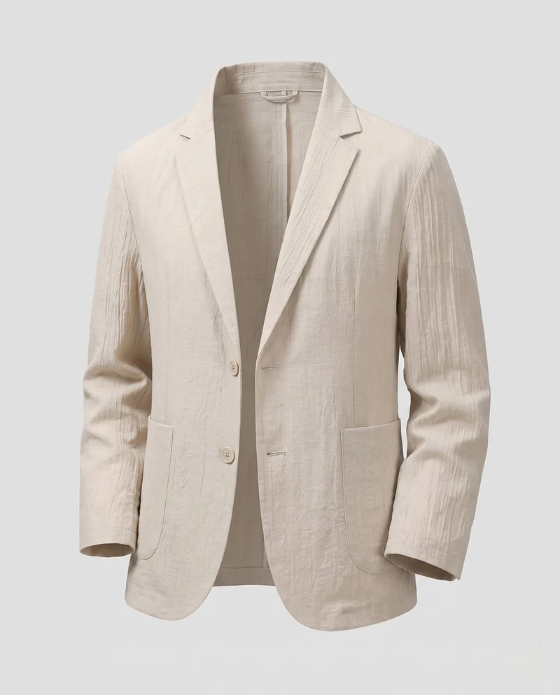 Männer Leichtgewicht Atmungsaktives Leinen-Mischgewebe Blazer mit Schmalen Revers Nord Taschen