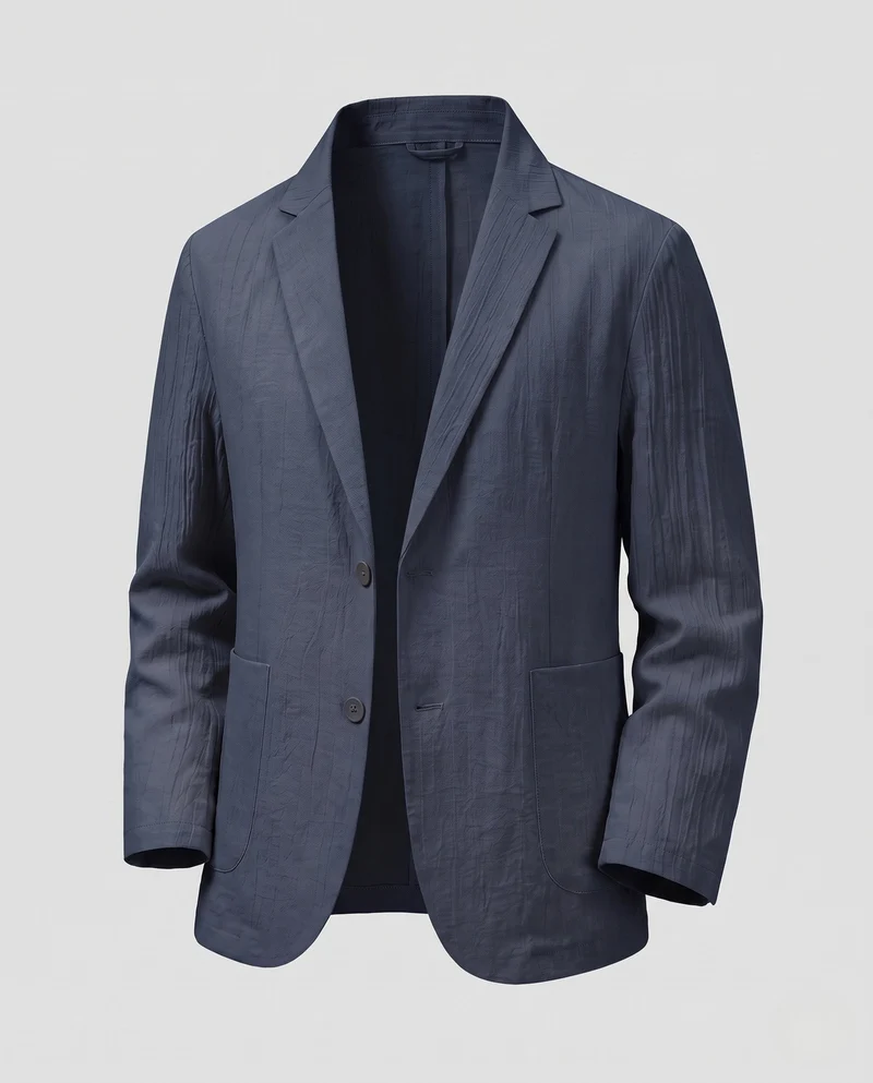 Männer Leichtgewicht Atmungsaktives Leinen-Mischgewebe Blazer mit Schmalen Revers Nord Taschen