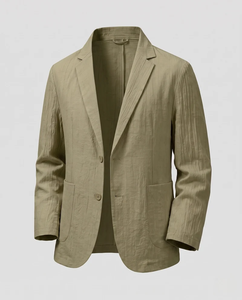 Männer Leichtgewicht Atmungsaktives Leinen-Mischgewebe Blazer mit Schmalen Revers Nord Taschen