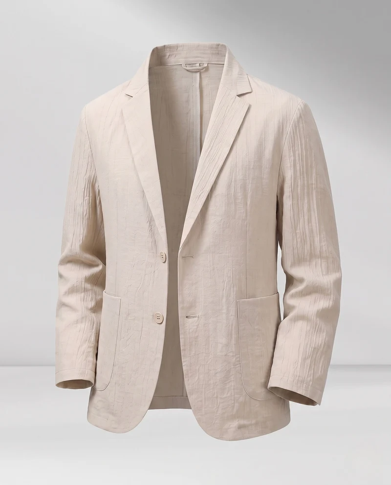 Männer Leichtgewicht Atmungsaktives Leinen-Mischgewebe Blazer mit Schmalen Revers Nord Taschen