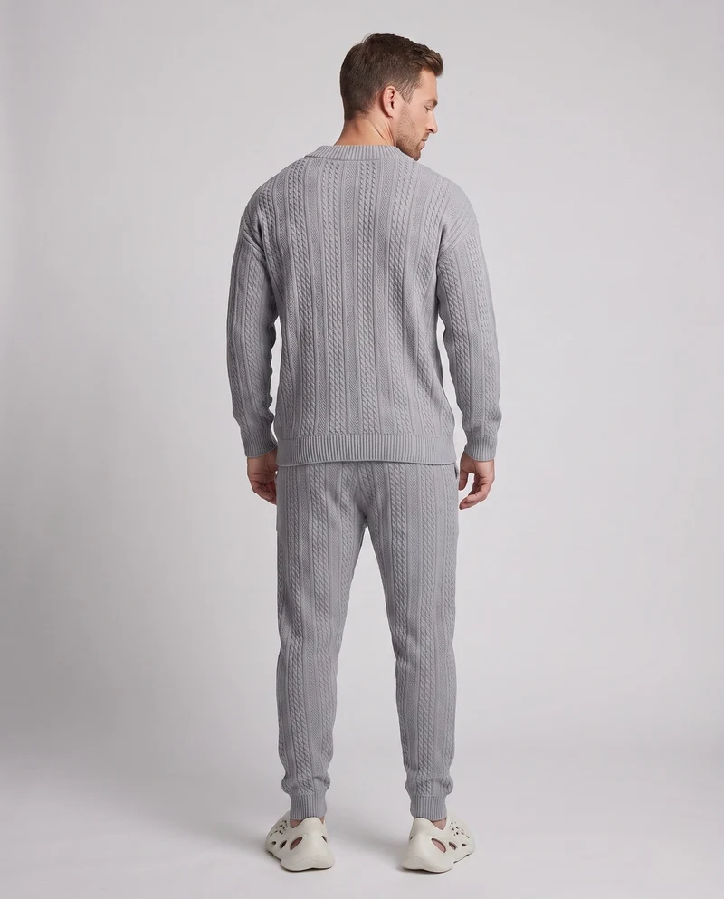 Herren Strick-Loungewear-Set mit V-Ausschnitt und schmal zulaufenden Joggern Nord Taschen