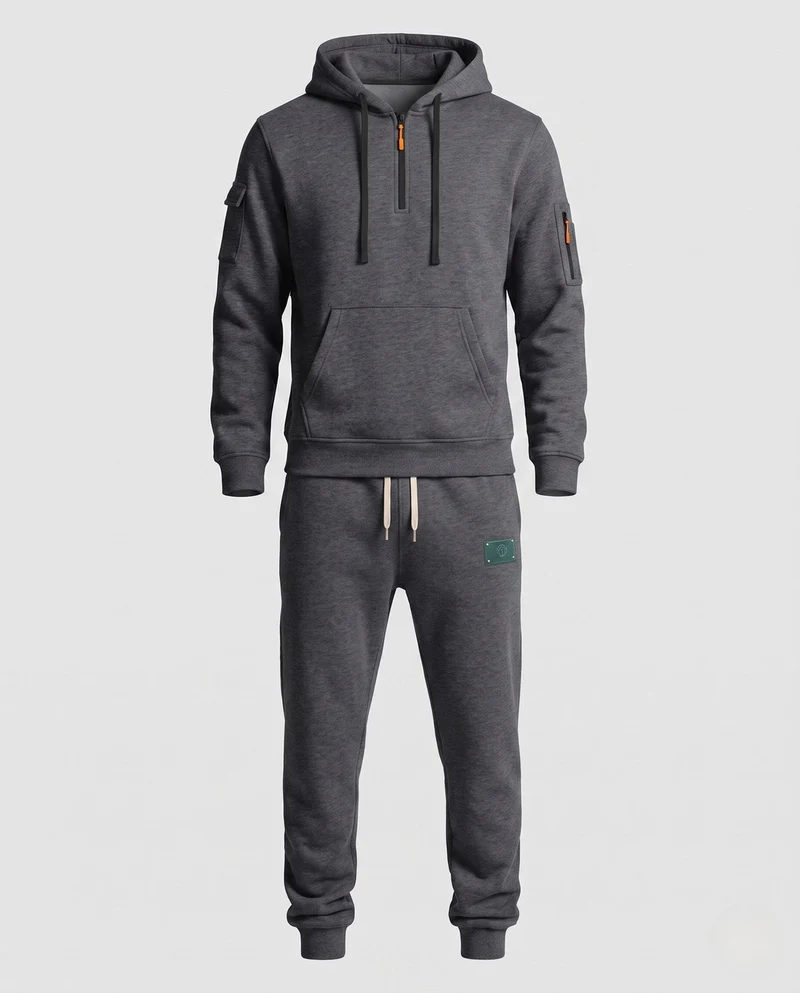 Herren Fleece-Loungewear-Set mit Halb-Reißverschluss-Hoodie, Taschenärmeln & Slim Jogger Nord Taschen