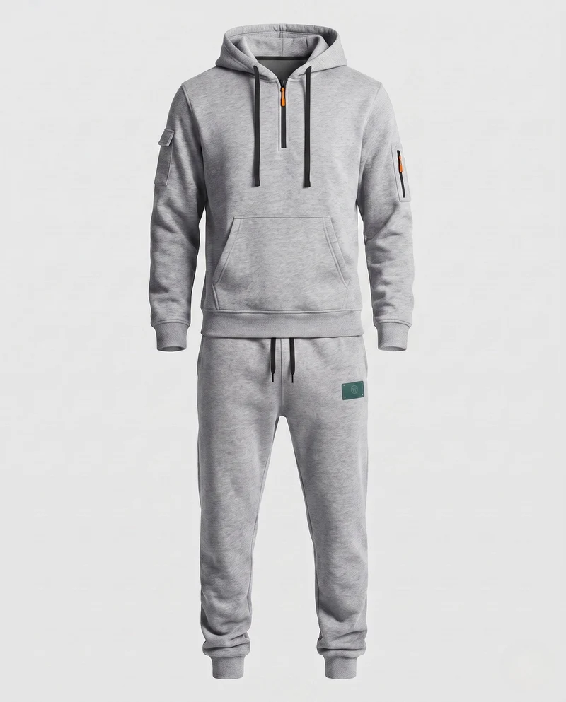 Herren Fleece-Loungewear-Set mit Halb-Reißverschluss-Hoodie, Taschenärmeln & Slim Jogger Nord Taschen