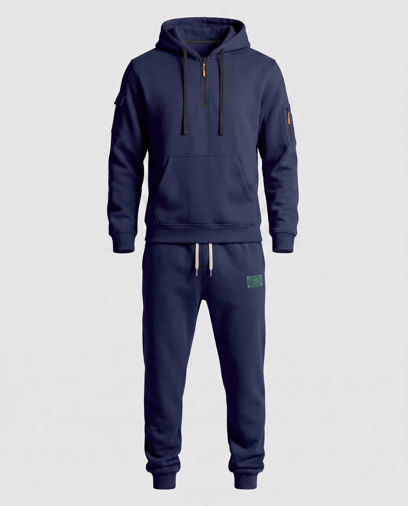 Herren Fleece-Loungewear-Set mit Halb-Reißverschluss-Hoodie, Taschenärmeln & Slim Jogger Nord Taschen
