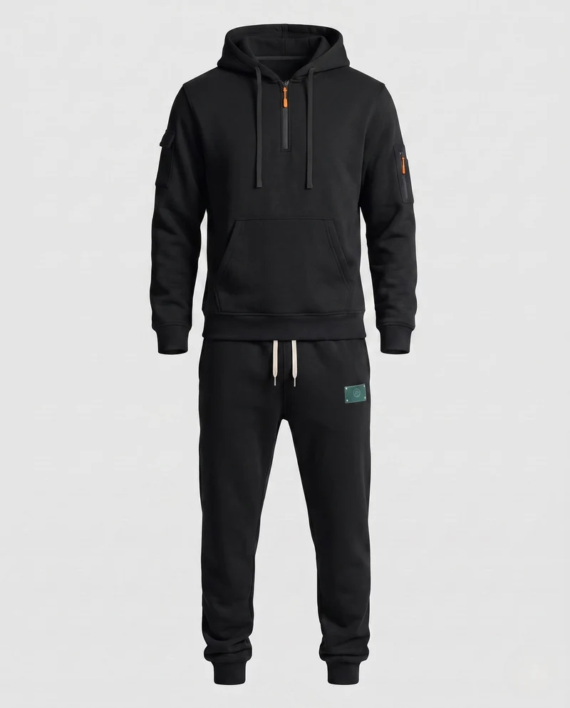 Herren Fleece-Loungewear-Set mit Halb-Reißverschluss-Hoodie, Taschenärmeln & Slim Jogger Nord Taschen