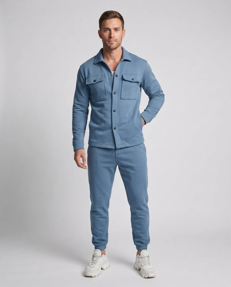 Herren Freizeit-Set Button-Up Overshirt mit Brusttaschen und schmalen Jogginghosen Nord Taschen