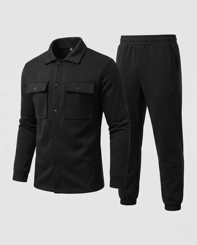 Herren Freizeit-Set Button-Up Overshirt mit Brusttaschen und schmalen Jogginghosen Nord Taschen