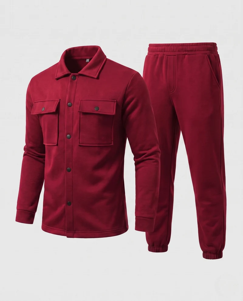 Herren Freizeit-Set Button-Up Overshirt mit Brusttaschen und schmalen Jogginghosen Nord Taschen
