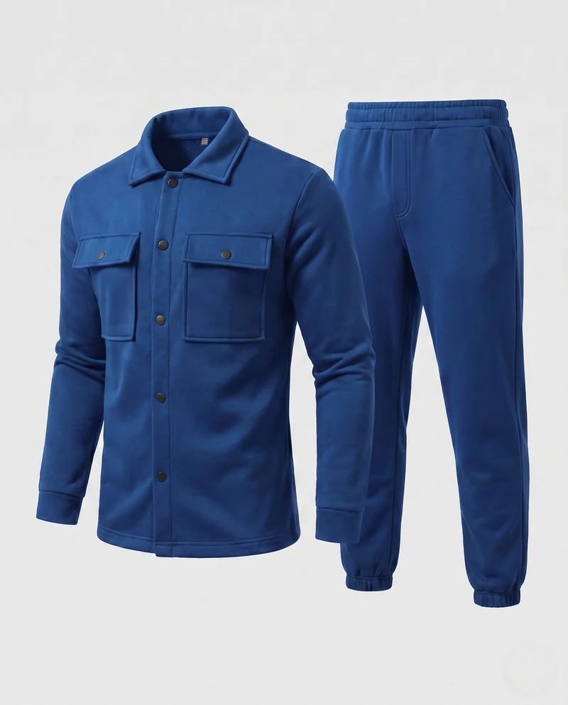 Herren Freizeit-Set Button-Up Overshirt mit Brusttaschen und schmalen Jogginghosen Nord Taschen