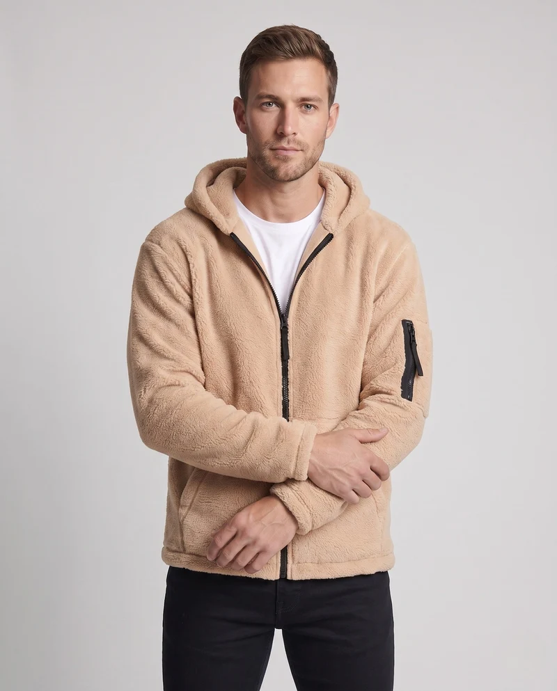 Herren Fleece Hoodie mit durchgehendem Reißverschluss, Kängurutaschen und Taschenärmel Nord Taschen