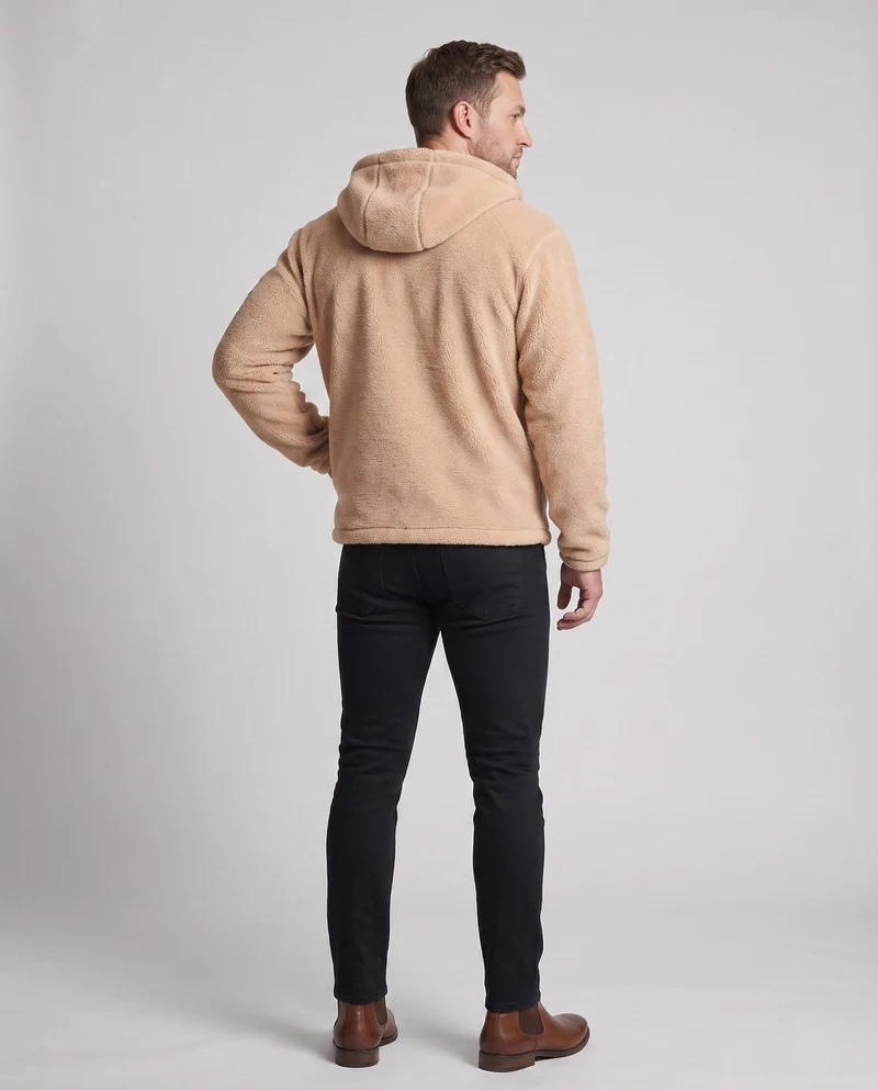 Herren Fleece Hoodie mit durchgehendem Reißverschluss, Kängurutaschen und Taschenärmel Nord Taschen