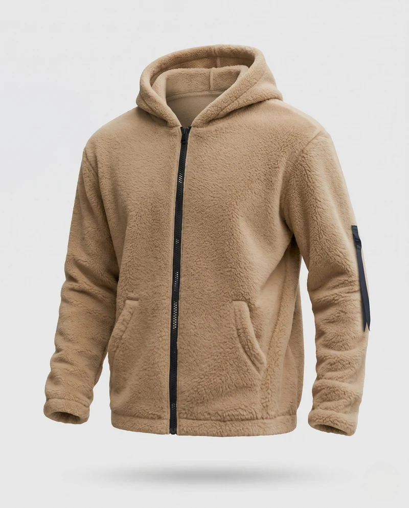 Herren Fleece Hoodie mit durchgehendem Reißverschluss, Kängurutaschen und Taschenärmel Nord Taschen