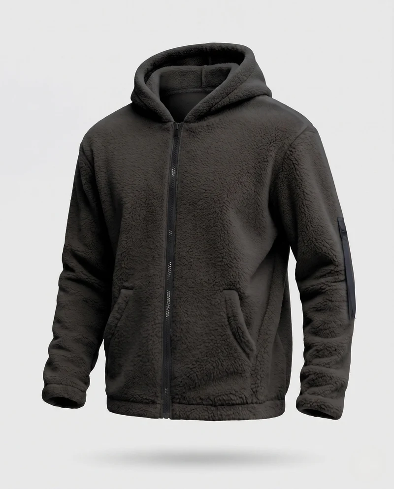 Herren Fleece Hoodie mit durchgehendem Reißverschluss, Kängurutaschen und Taschenärmel Nord Taschen
