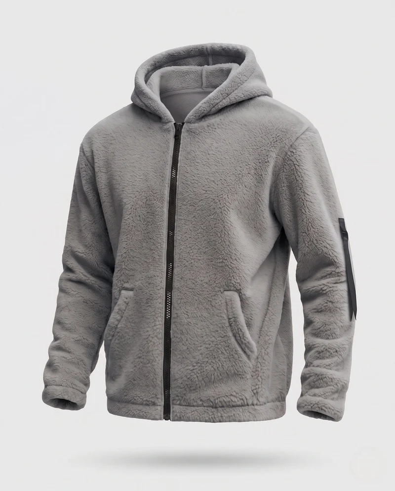 Herren Fleece Hoodie mit durchgehendem Reißverschluss, Kängurutaschen und Taschenärmel Nord Taschen