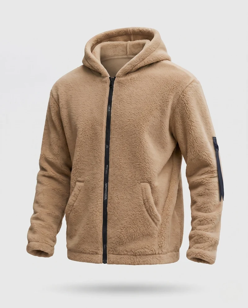 Herren Fleece Hoodie mit durchgehendem Reißverschluss, Kängurutaschen und Taschenärmel Nord Taschen