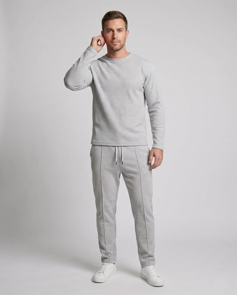Herren fein strukturiertes Komfort-Loungewear-Set mit Rundhalsausschnitt, schmal zulaufenden Jogginghosen & Kordelzug Nord Taschen